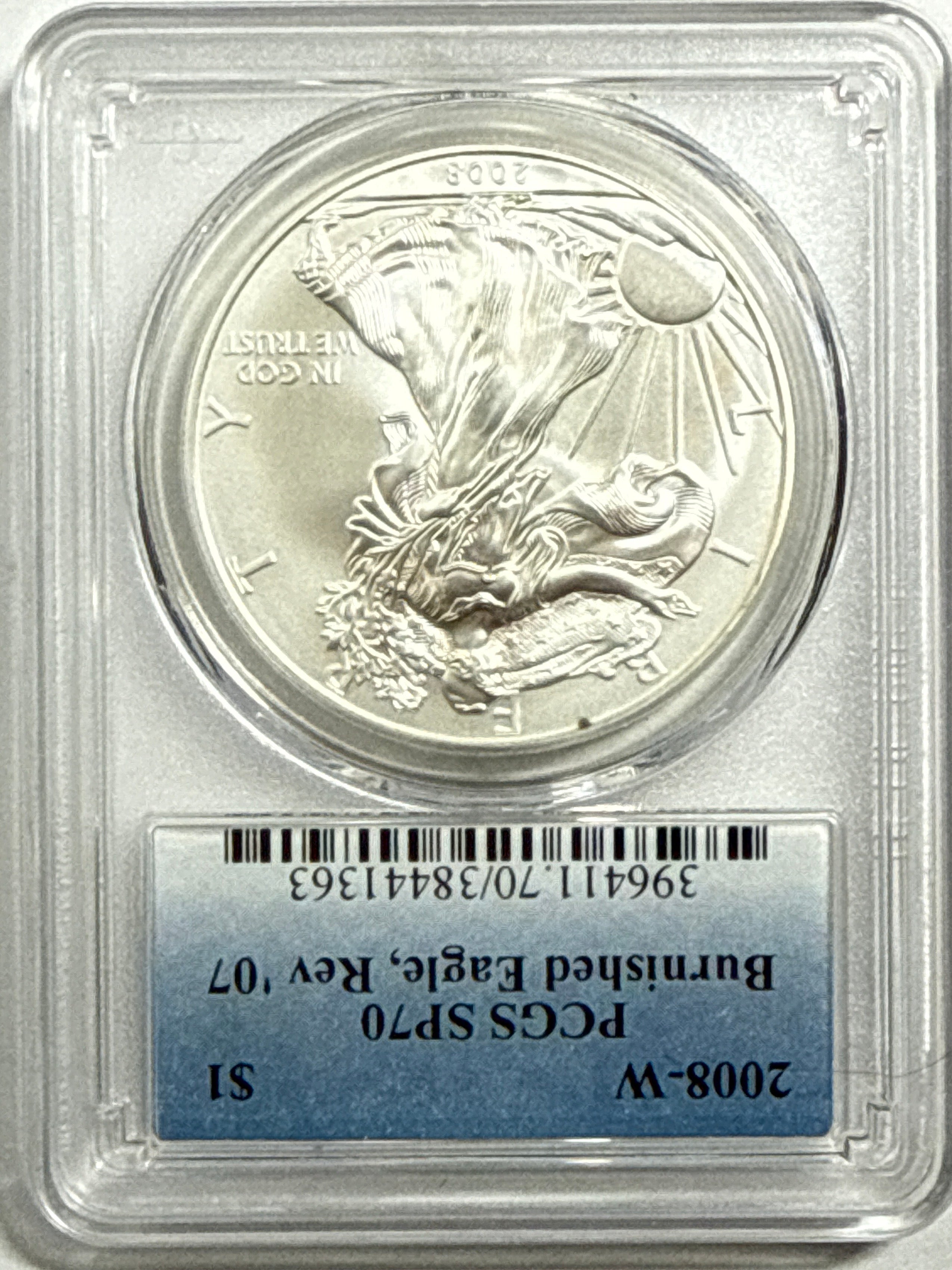 2008-W Burnished American Silver Eagle PCGS MS70 FS FL Reverse of 2007