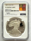 1989-S American Silver Eagle  NGC 1 oz PF70 UCAM  J. M. Mercanti hand signed pop #10 Art Label