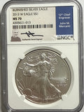 2013-W Burnished American Silver Eagle NGC MS70 John Mercanti Hand Signed