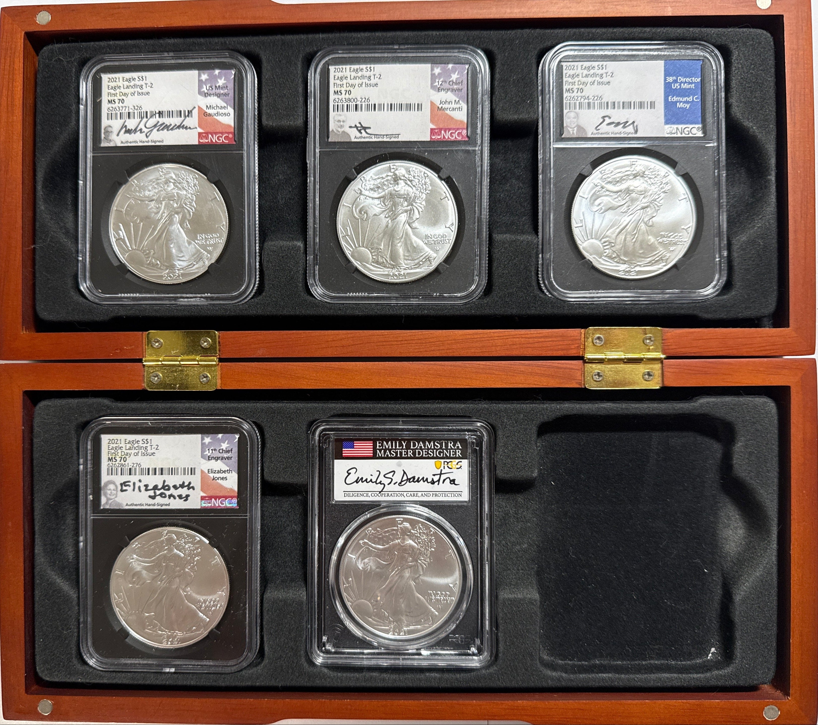 2021 American Silver Eagle T-2 5 Piece Set NGC MS70 FDOI FL Mercanti/Gaudioso/Moy/Jones/Damstra