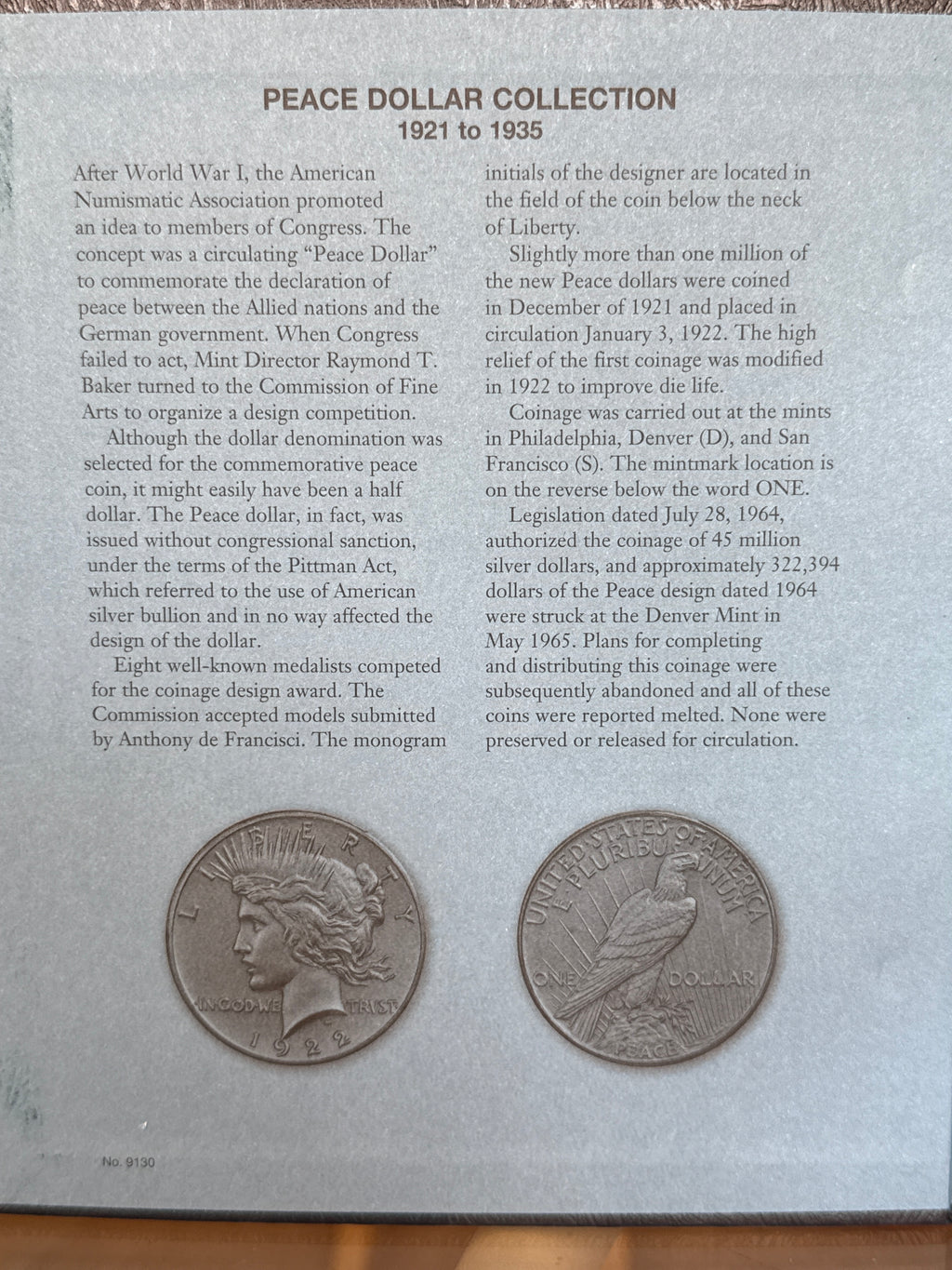 1921-1935-P,D&S American Silver Peace Dollar 24-Coin Set in Whitman Album  Mostly Uncirculated.