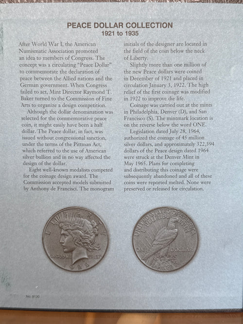 1921-1935-P,D&S American Silver Peace Dollar 24-Coin Set in Whitman Album  Mostly Uncirculated.