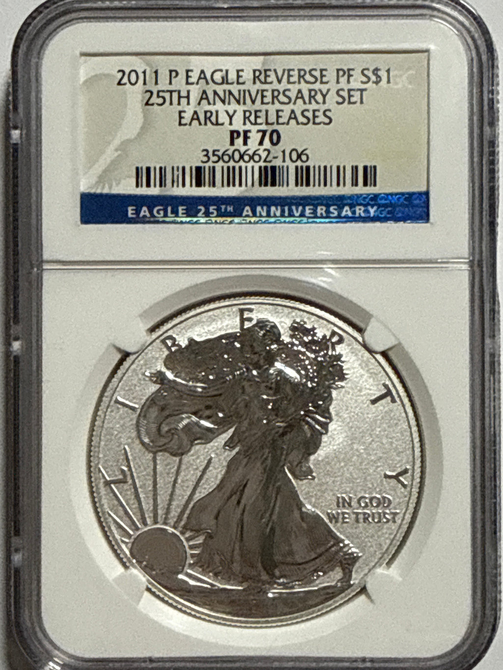 2011  Silver Eagles NGC 5 Piece-25th Anniversary Set -  MS/PF70/PF70-UCAM Early Releases  with Display Box