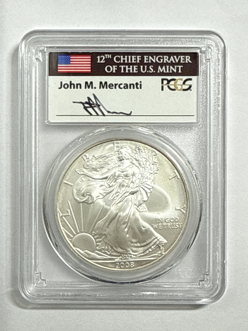 2008-W Burnished American Silver Eagle PCGS SP70 John Mercanti