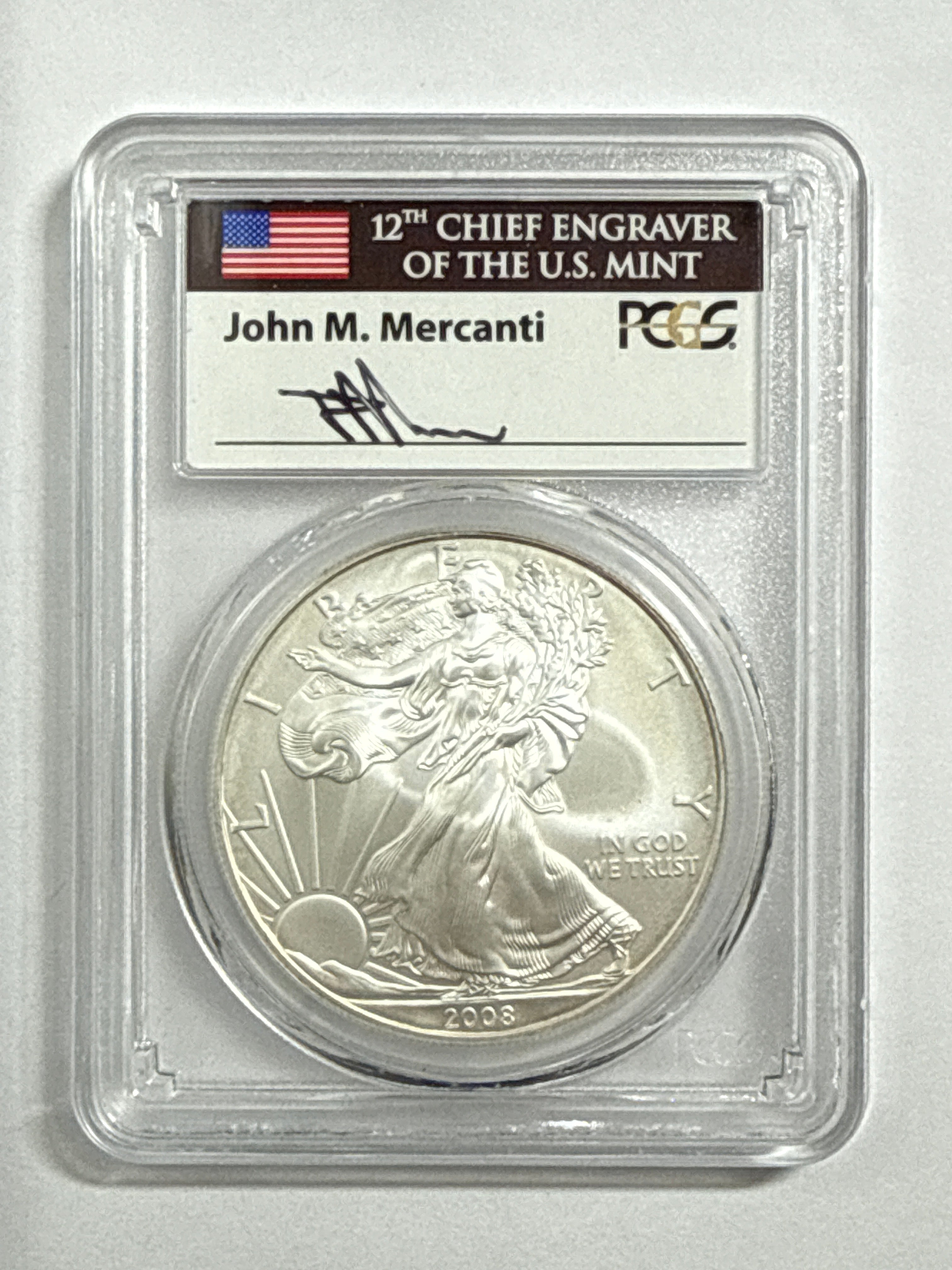 2008-W Burnished American Silver Eagle PCGS SP70 John Mercanti