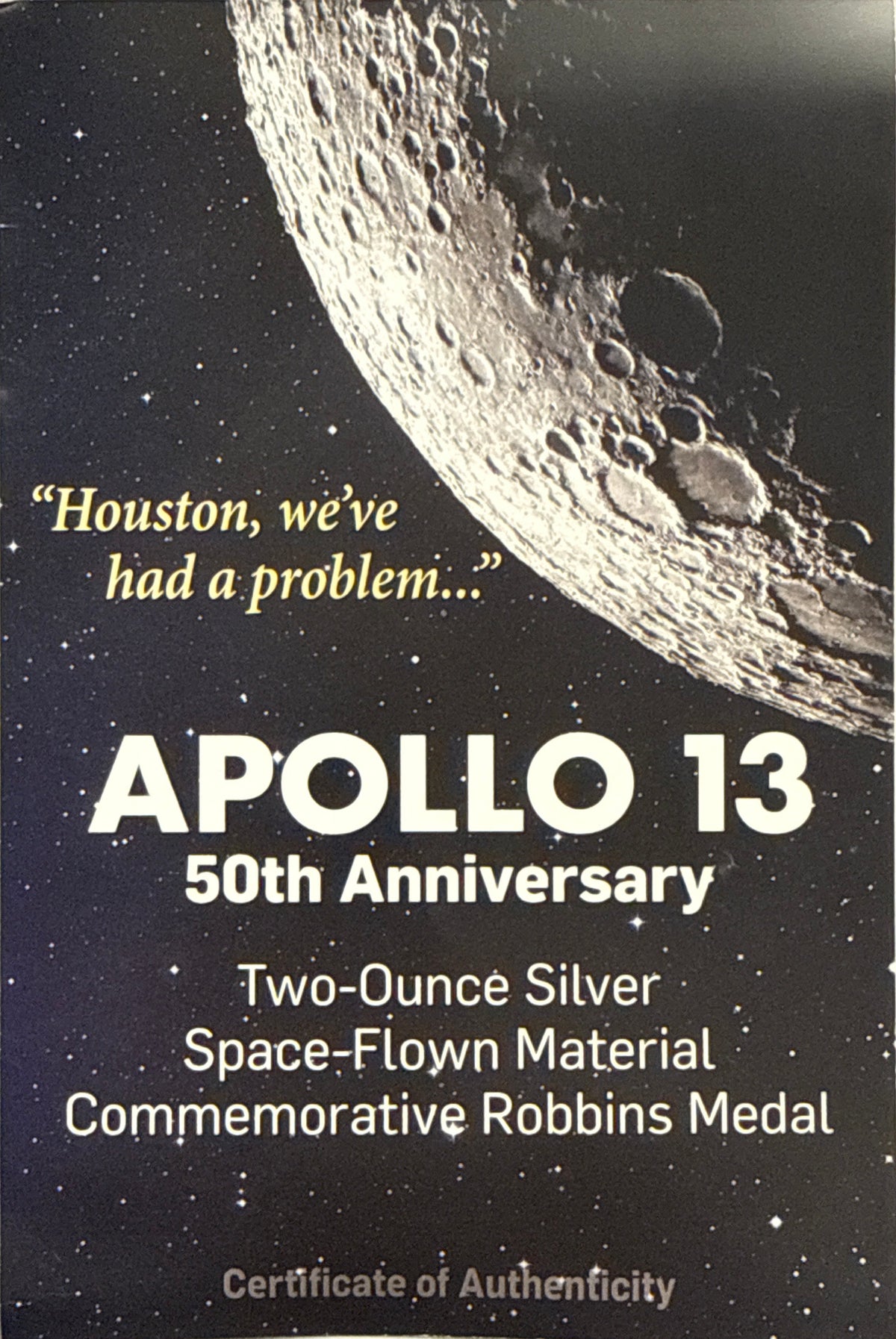 Vintage Vault: 2020 Apollo 13 2 oz Silver 50th Anniversary Robbins Medal Restrike With Space Flown Material NGC MS70