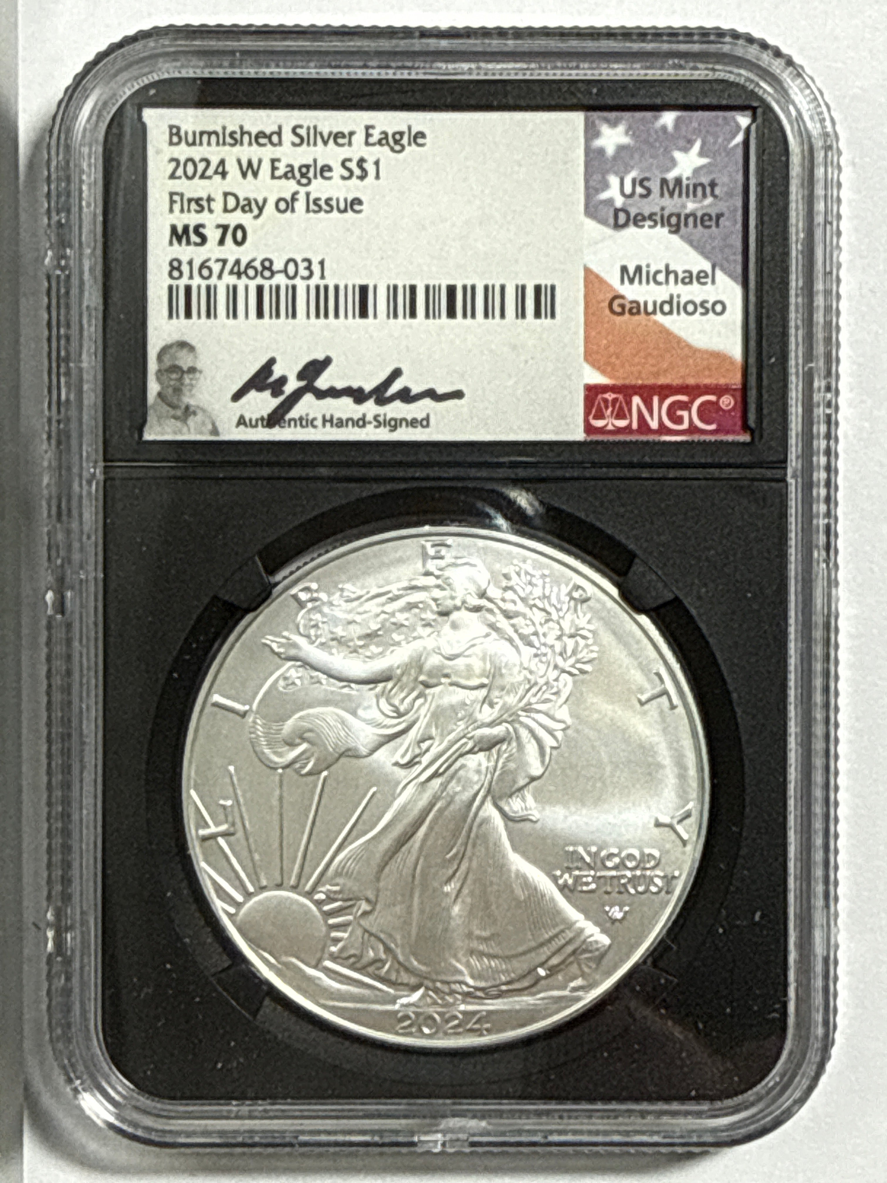 2024-W Burnished American Silver Eagle 5 Piece Set NGC/PCGS MS70/SP70 FDOI  Mercanti/Ryder/Jones/Gaudioso/Damstra with display box.