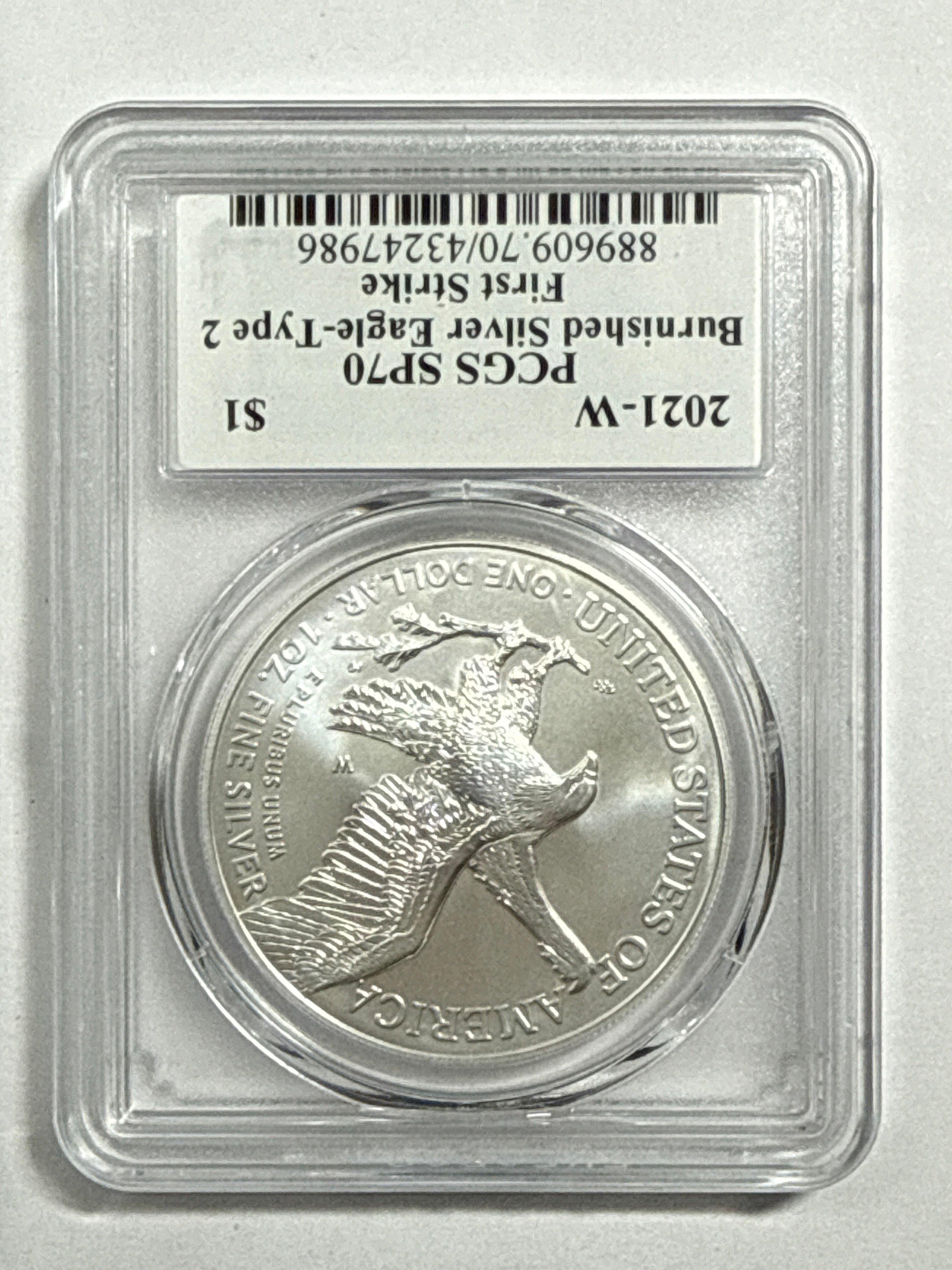 2021-W Burnished American Silver Eagle Type 2 PCGS SP70 First Strike FL Emily Damstra Hand Signed