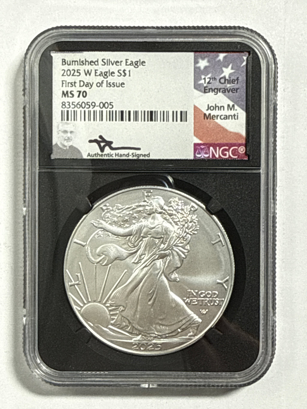 2025-W Burnished American Silver Eagle 5 Piece Set NGC MS70 FDOI Mercanti/Gaudioso/Ryder/Frost/Damstra with sisplay box