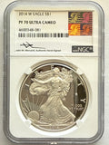 2014-W American Silver Eagle NGC 1 oz PF70 UCAM  J. M. Mercanti hand signed Art Label
