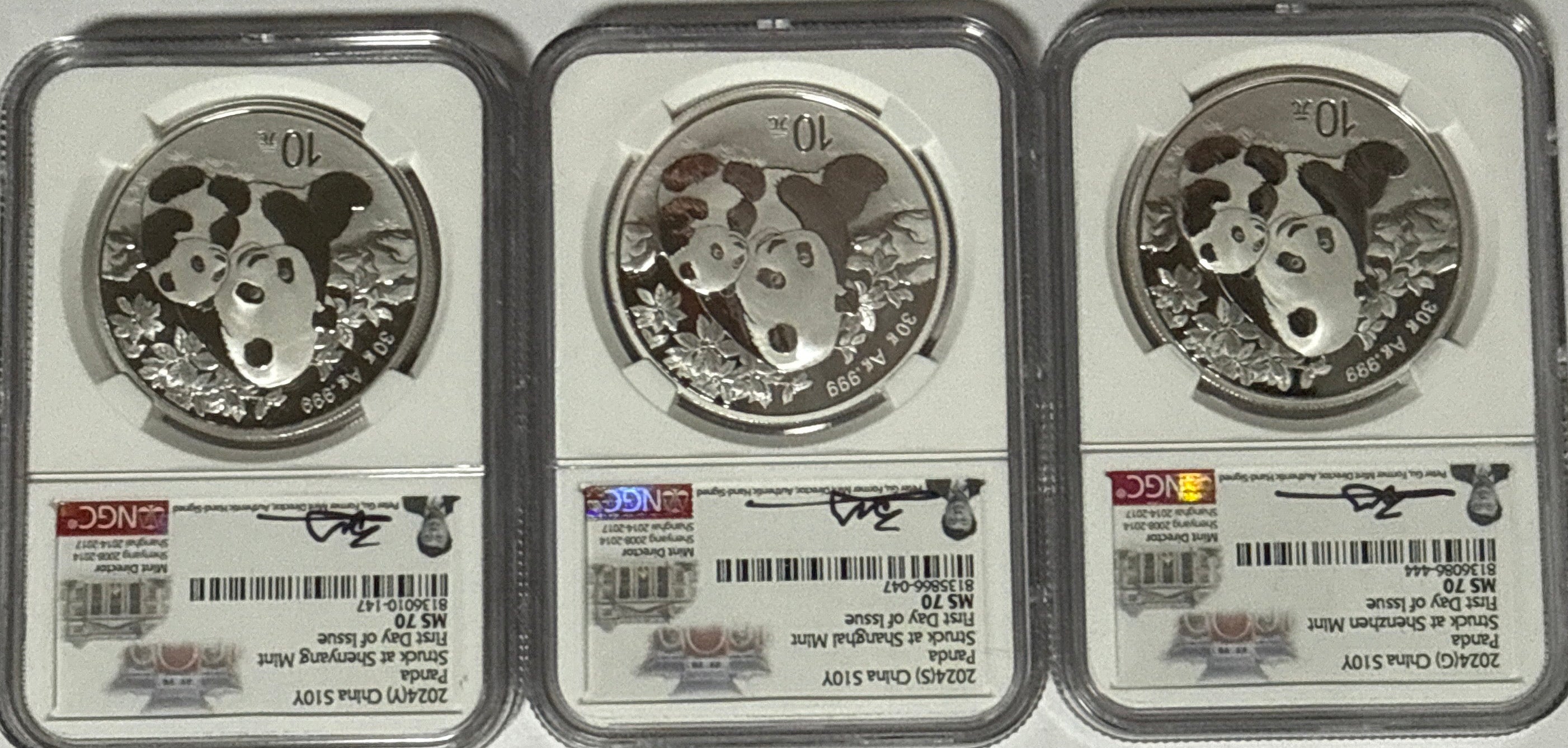 2024 (G/S/Y) China Silver Panda 10 Yuan 3 Coin Box Set  NGC First Release MS70 FDOI Struck at(Shenzhen/Shanghai/Shenyang Mints) Peter Gu