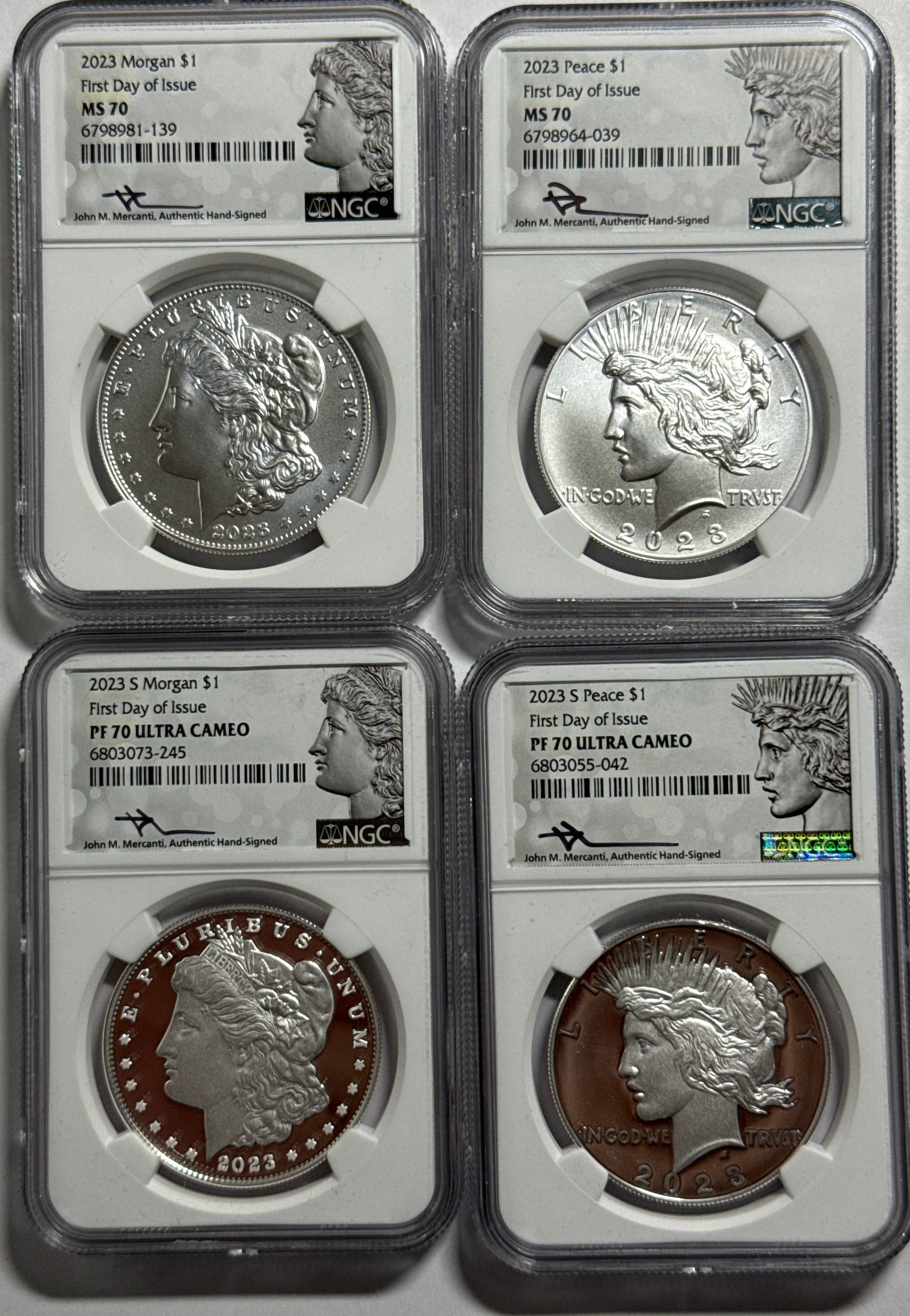 2023-P/S Morgan Silver Eagle 4-Coin Box Set NGC FDOI MS70/PF UCAM Mercanti