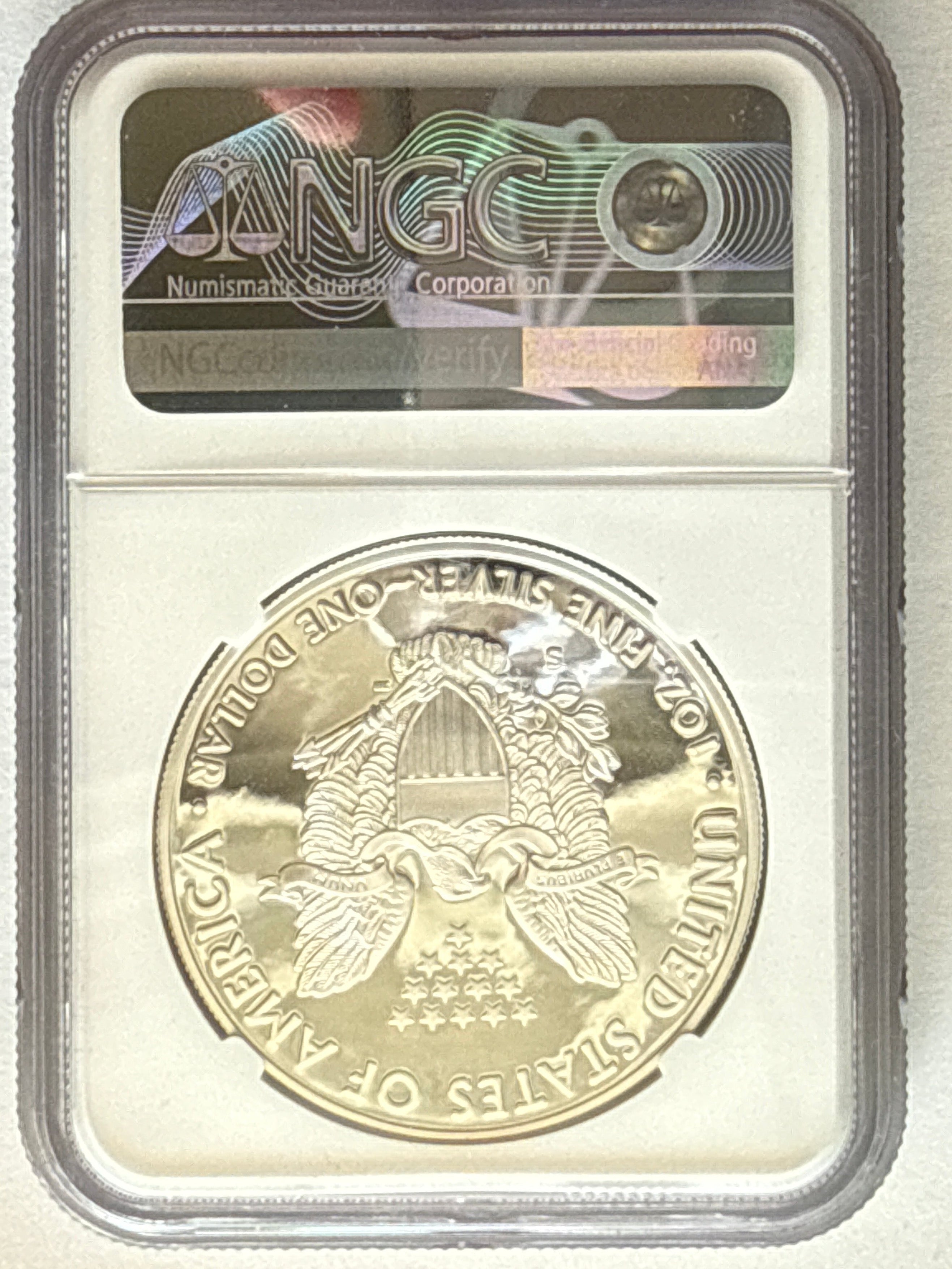2020-W American Silver Eagle NGC 1 oz PF70 UCAM FDOI J. M. Mercanti hand signed Art Label