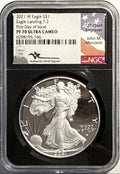 2021-W American Silver Eagle $1 Eagle Landing T-2 NGC FDI PF70 UCAM Black Core Mercanti Hand-Signed.