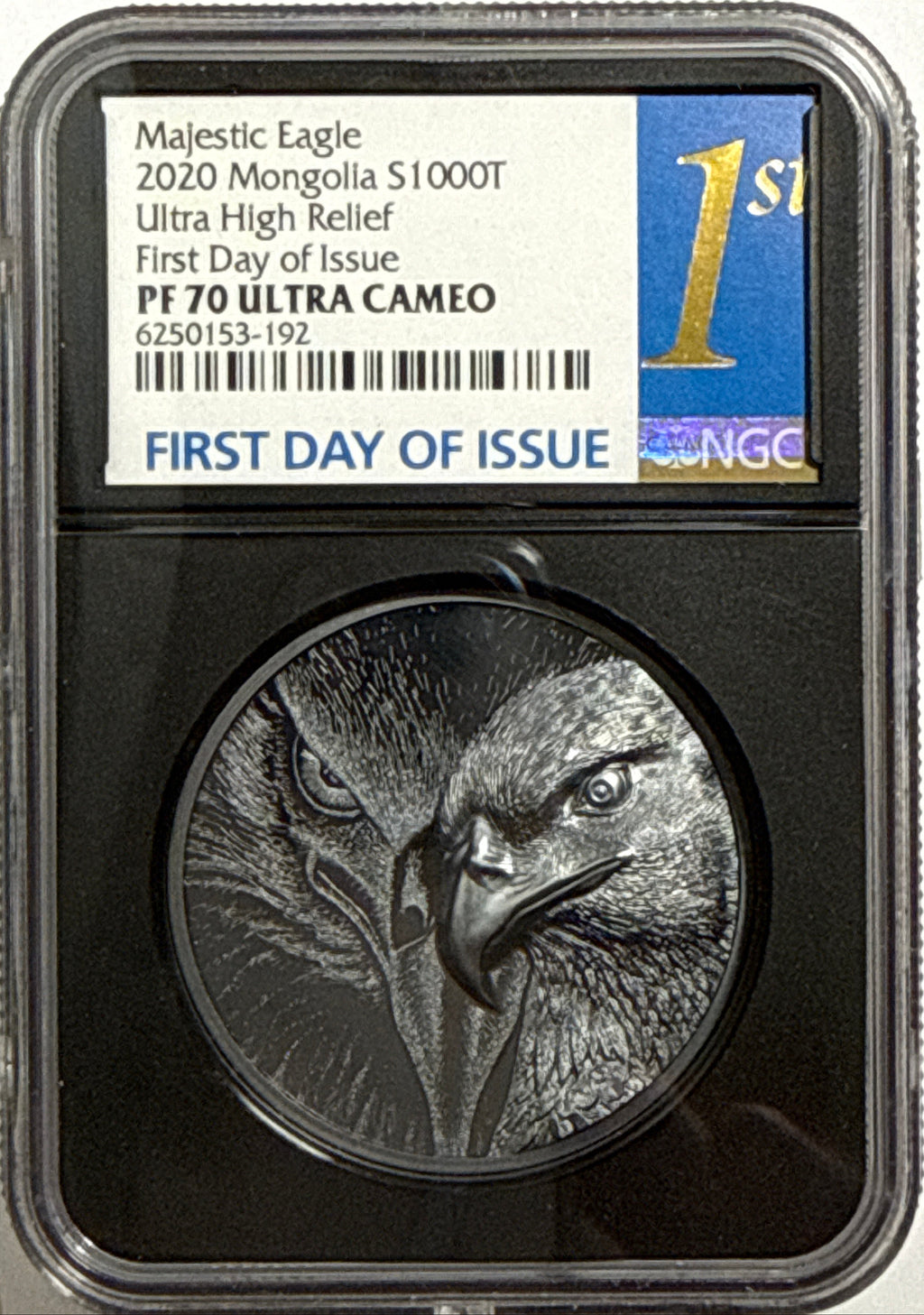 2020 Mongolia Silver Majestic Eagle S1000T NGC Ultra High Relief FDI PF70 UCAM Black Core