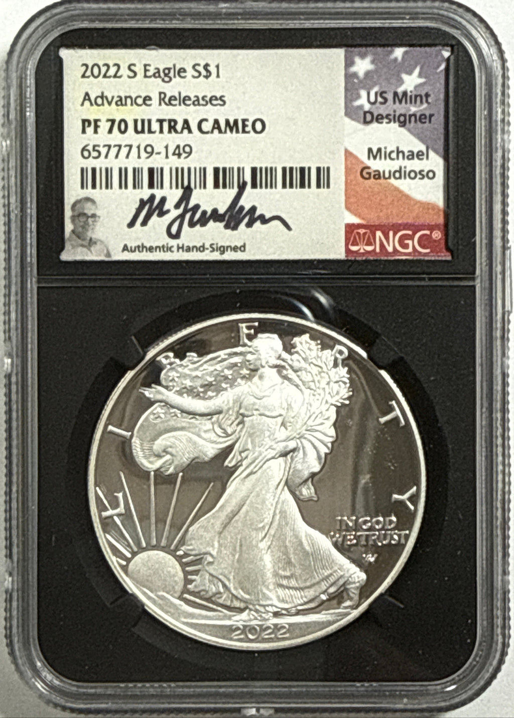 2022-S American Silver Eagle NGC Advance Release PF70 UCAM Gaudioso