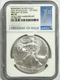2016-W Burnished American Silver Eagle NGC MS70 FDOI 30th Anniversary Blue Label