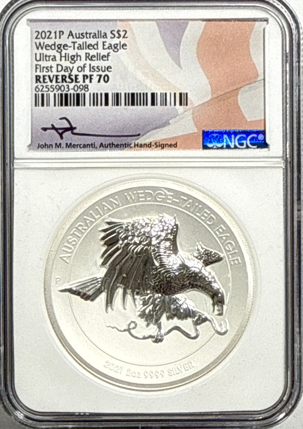 2021P Australia $2 .999 Silver Wedge-Tailed Eagle NGC  Ultra High Relief FDI REV PF70 Mercanti