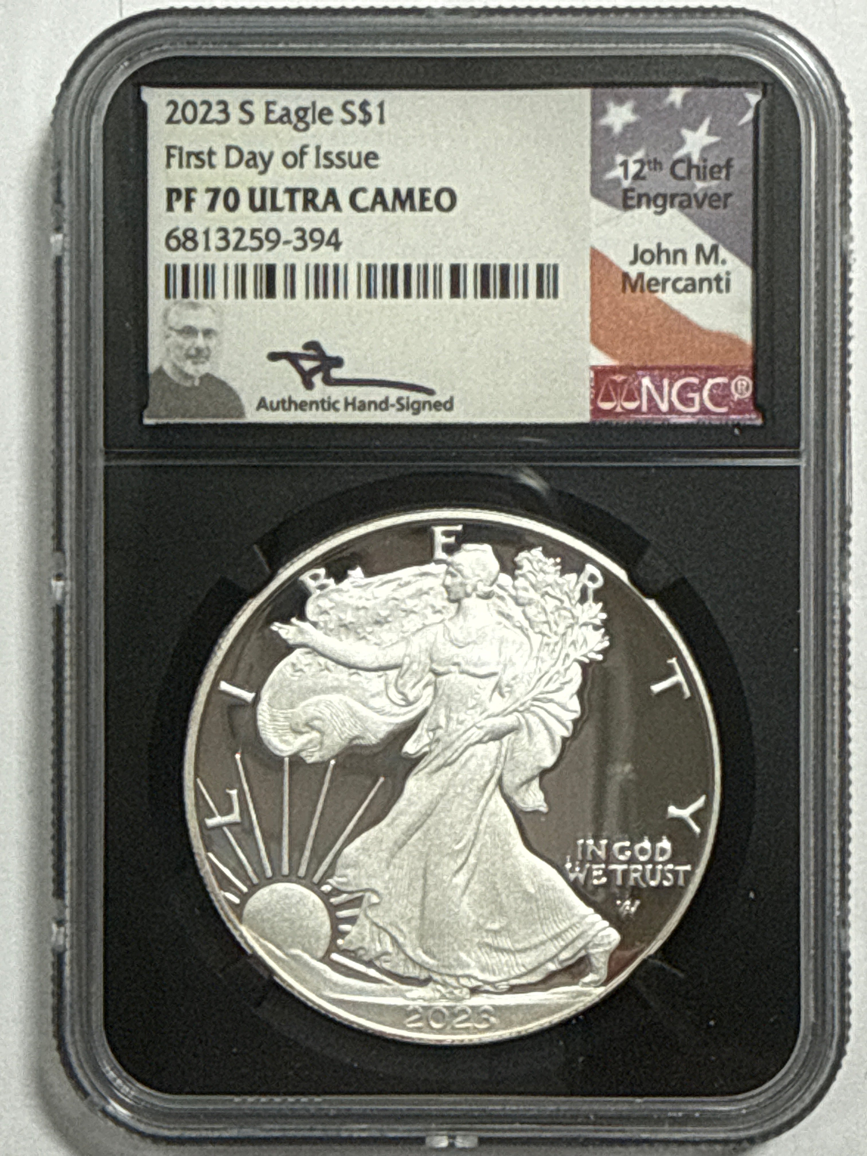 2023-S American Silver Eagle NGC/PCGS FDOI PF70 UCAM/PR70 DCAM Mercant/Gaudioso/Jones/Ryder/Damstra