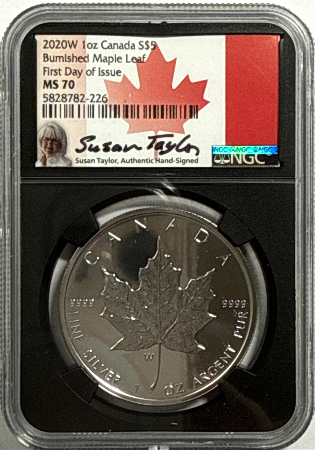 2020W 1 oz Canada $5 Burnished Silver Maple Leaf NGC FDI MS70 Susan Taylor hand signed