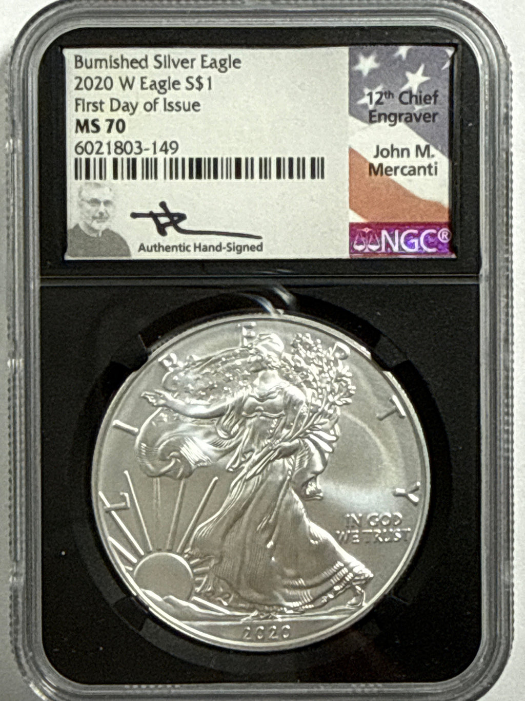 2020-W Burnished American Silver Eagle 3 piece set NGS MS70 FDOI First Day Of Location Issue SetMercanti/Jones/Moy with display box
