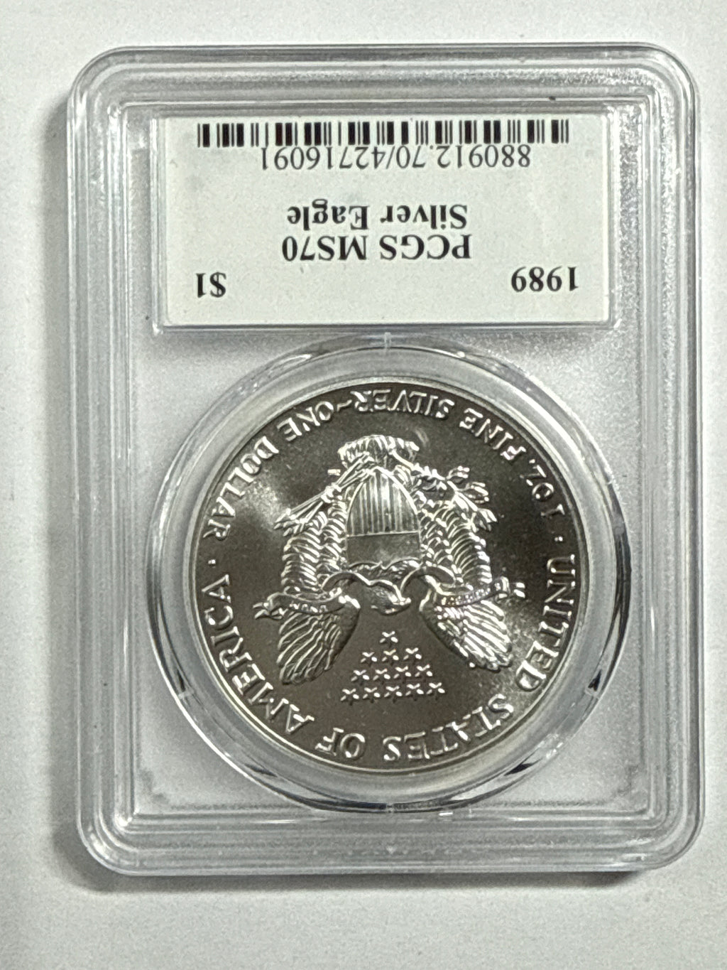 1989 American Silver Eagle PCGS MS70 John Mercanti Hand Signed Black Label