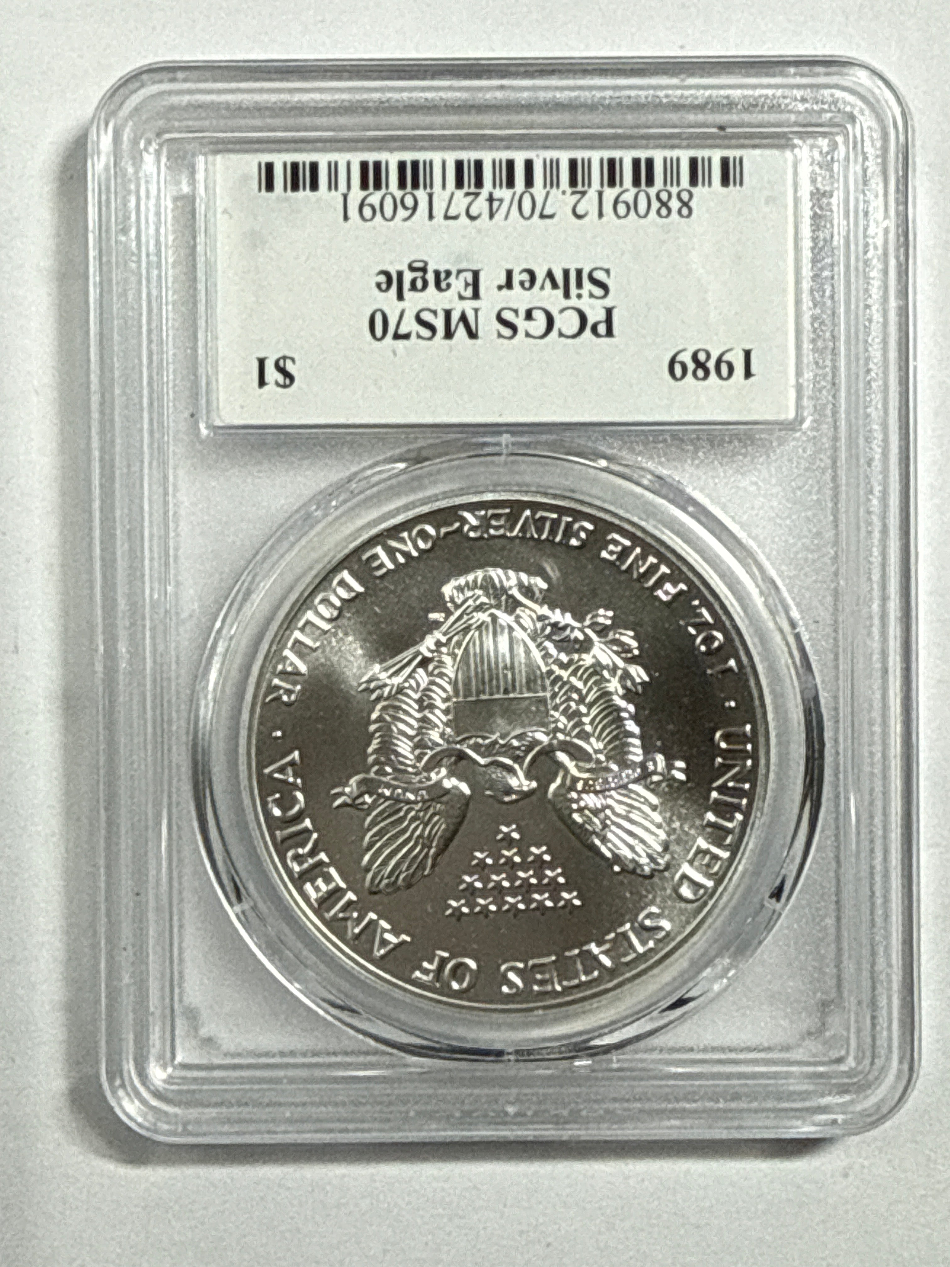 1989 American Silver Eagle PCGS MS70 John Mercanti Hand Signed Black Label