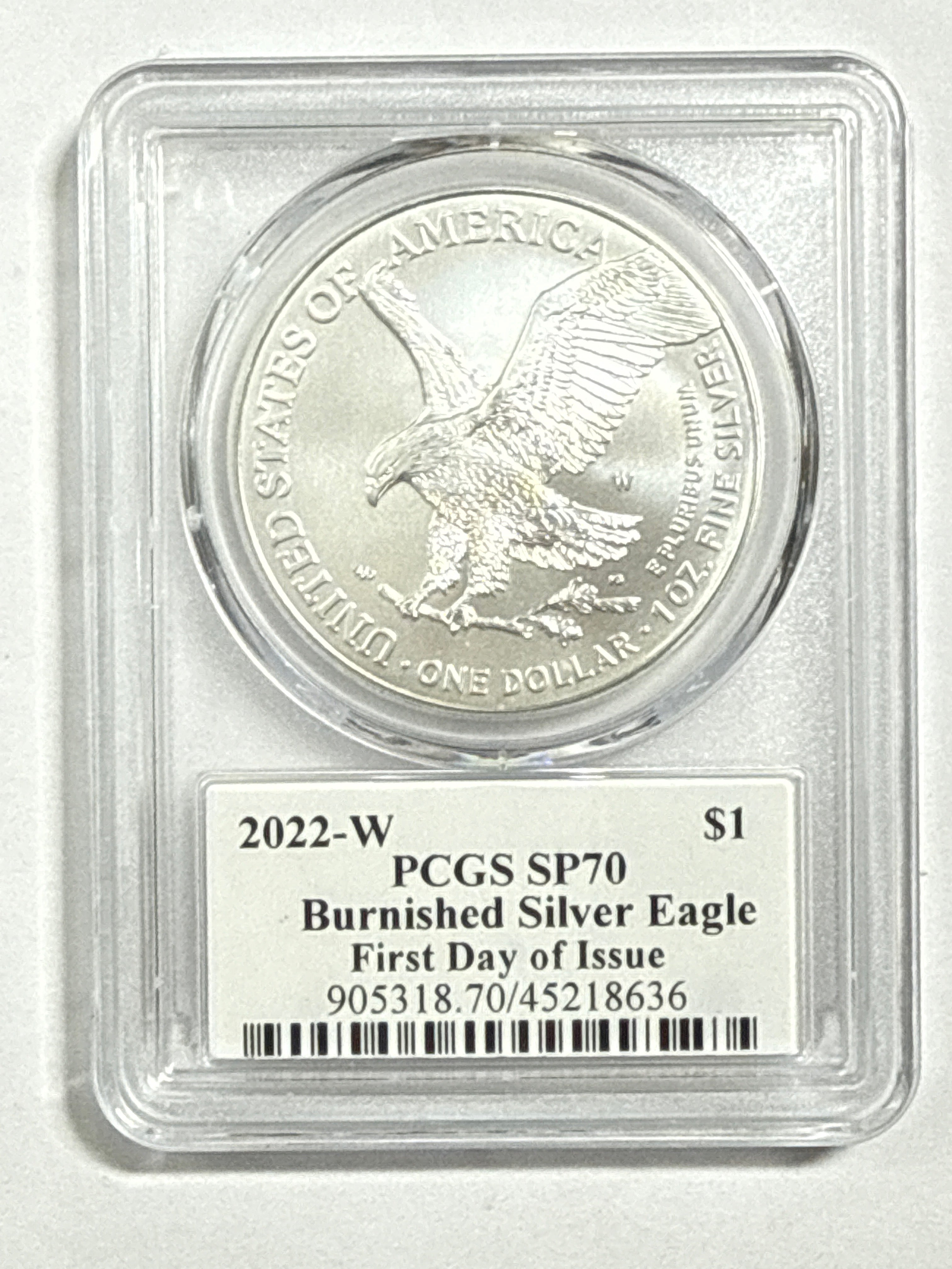 2022-W Burnished American Silver Eagle PCGS SP70 FDOI Emily Damstra