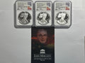 2016-W American Silver Eagle 3 Piece Set NGC PF70 UCAM 30th Anniv. Lettered Edge First Day-Denver/Philadelphia/Washington Mercanti Hand Signed