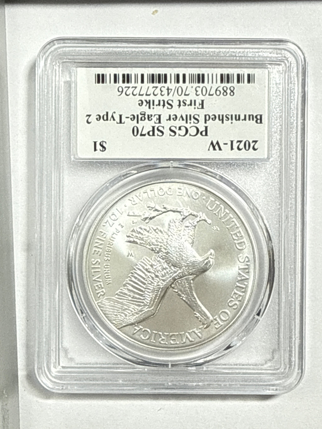 2021-W Burnished American Silver Eagle Type 2 PCGS SP70 First Strike FL Emily Damstra