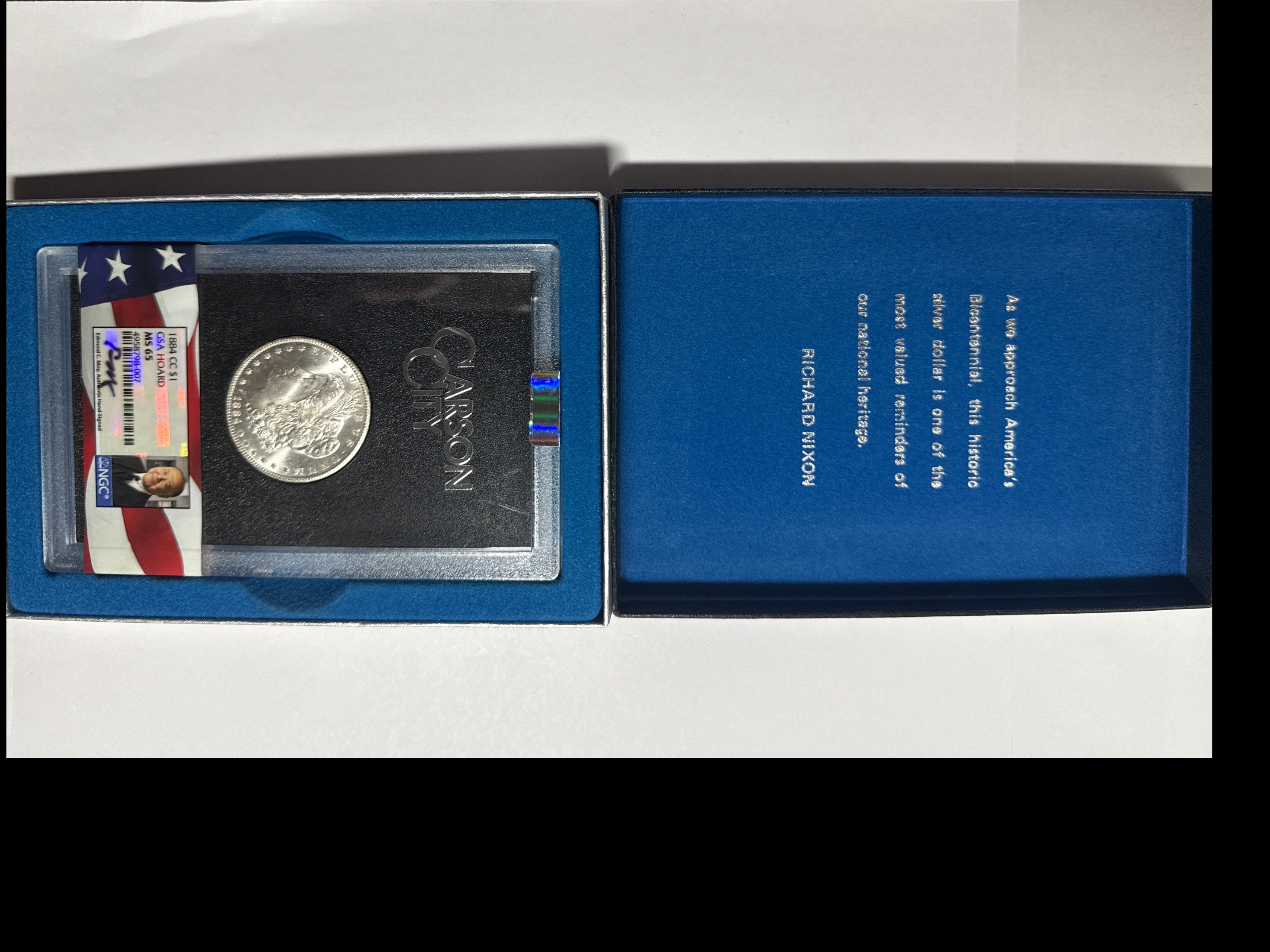 1884-CC $1 Morgan Silver Dollar NGC MS65 GSA Hoard Edmund Moy Hand Signed