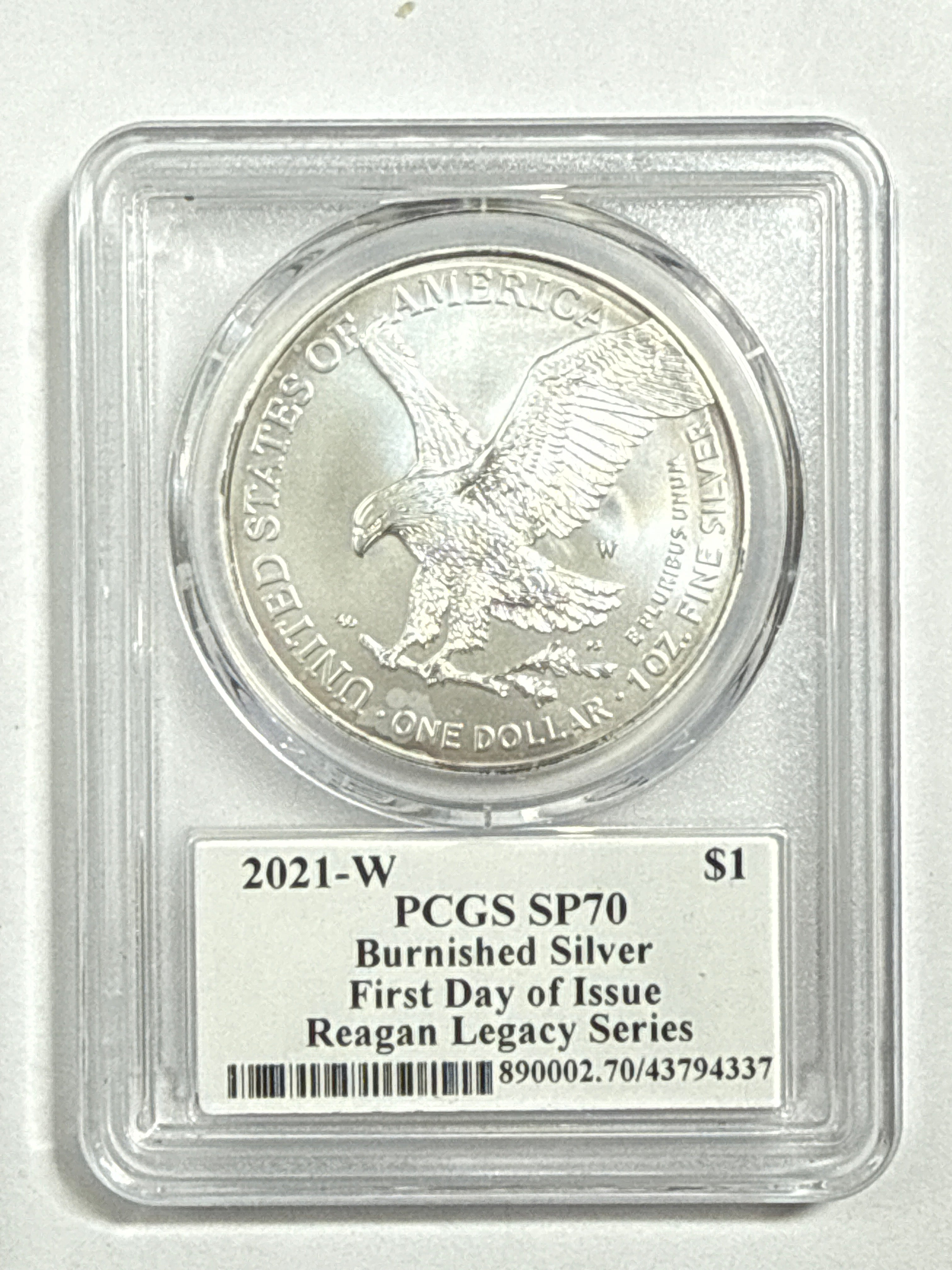 2021-W Burnished SAmerican Silver Eagle PCGS SP70 FDOI Reagan Legacy Series Michael Reagan