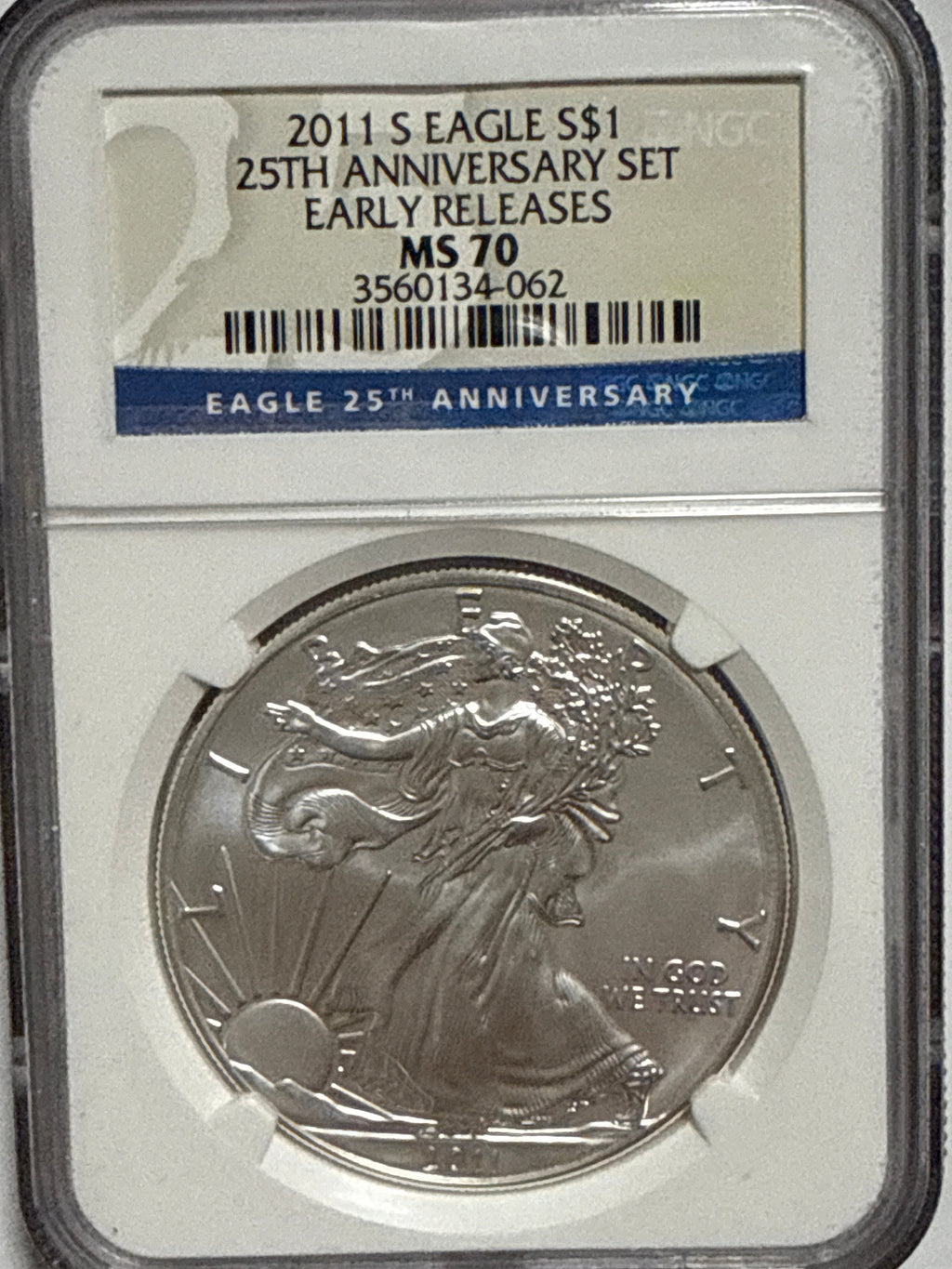 2011  Silver Eagles NGC 5 Piece-25th Anniversary Set -  MS/PF70/PF70-UCAM Early Releases  with Display Box