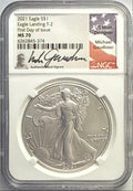 2021 American Silver Eagle $1 Eagle Landing T-2 NGC FDI MS70 Michael Gaudioso Hand-Signed.