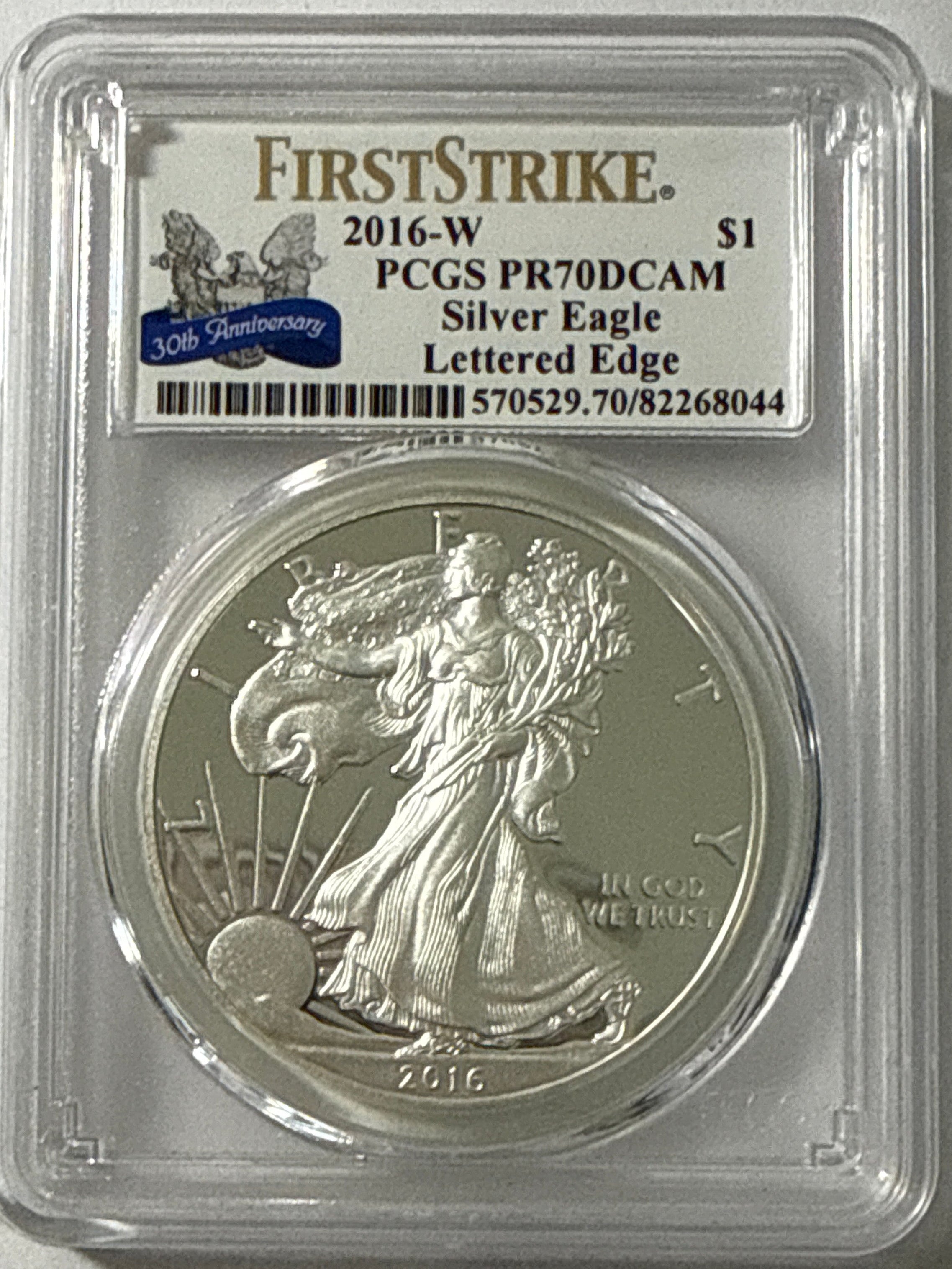 2016-W American Silver Eagle PCGS FS PR70 DCAM  30th Anniversary Lettered Edge