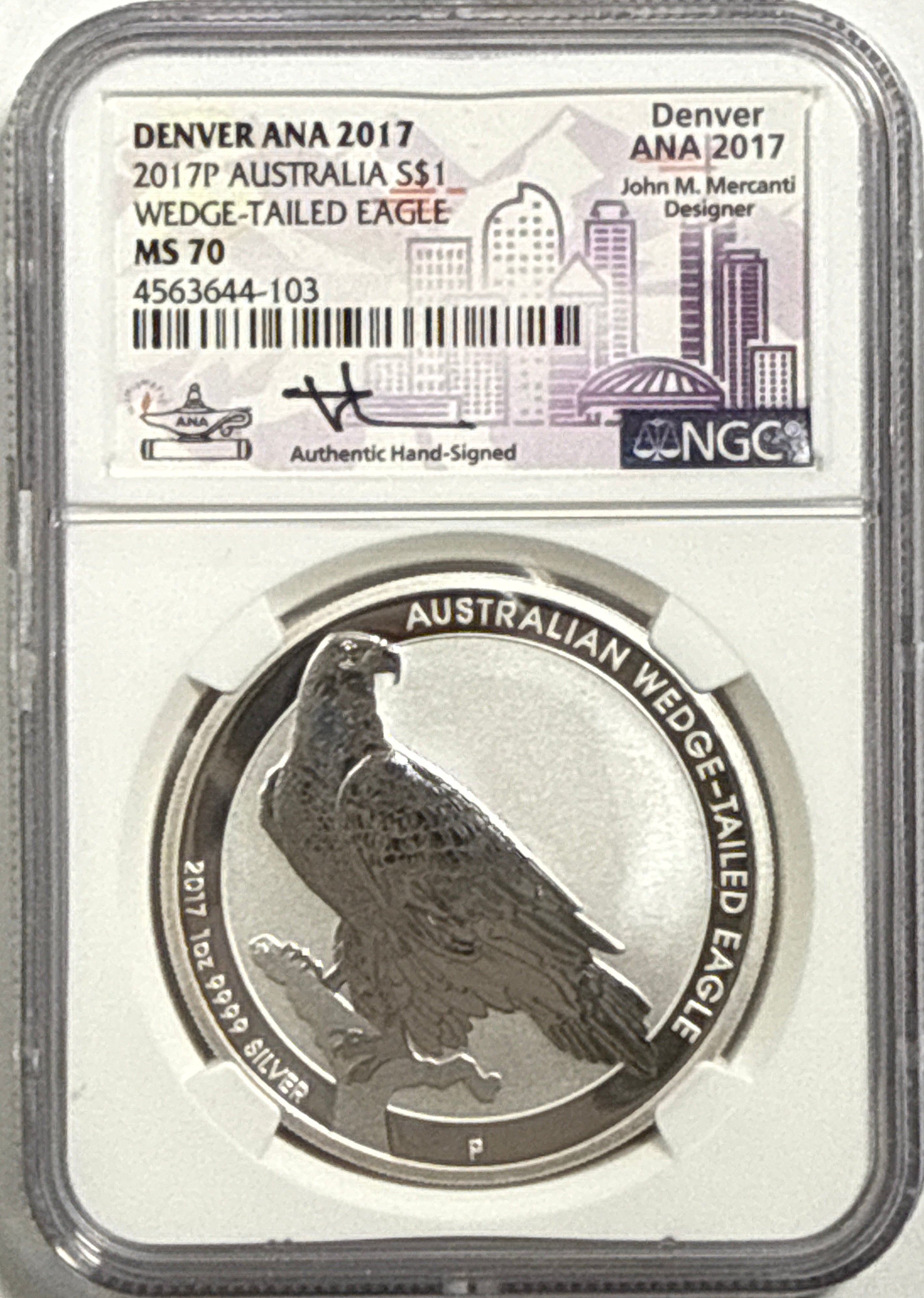 2017P Australia $1 Silver Wedged-Tailed Eagle NGC Denver ANA 2017 MS70