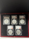 2025-W Burnished American Silver Eagle 5 Piece Set NGC MS70 FDOI Mercanti/Gaudioso/Ryder/Frost/Damstra with sisplay box
