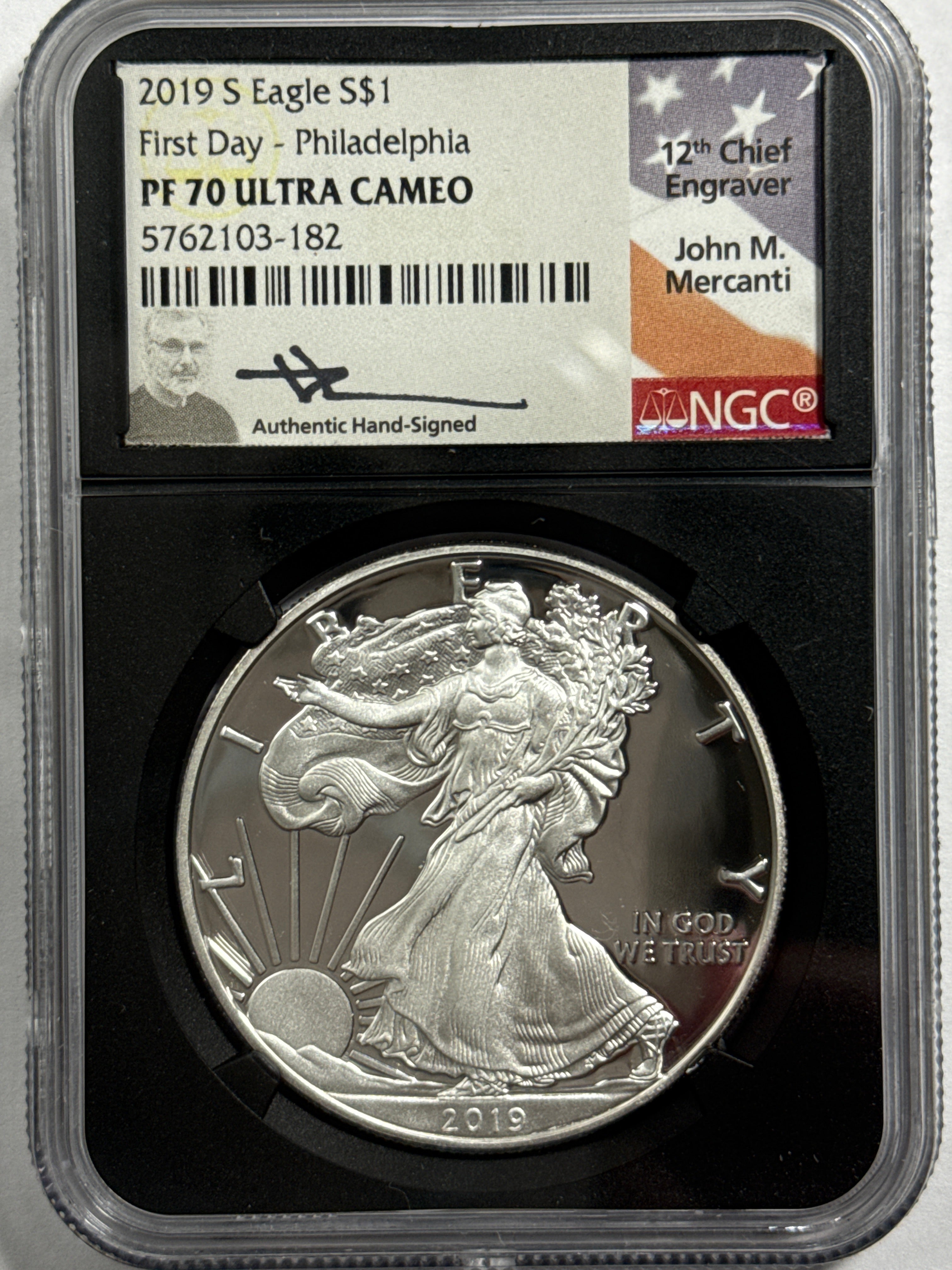 2019-S Ameican Silver Eagle 3 Piece Set NGC PF70 UCAM First Day - Denver/Philadelphia/Washington John Mercanti Hand Signed