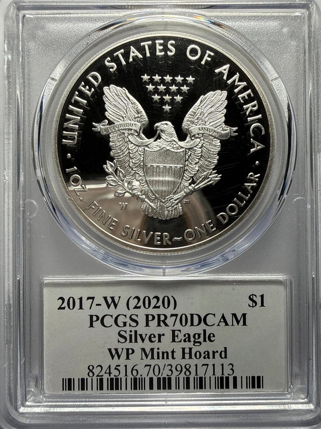 2017-W American Silver Eagle PCGS PR70 DCAM WP Mint Hoard Jim Peed