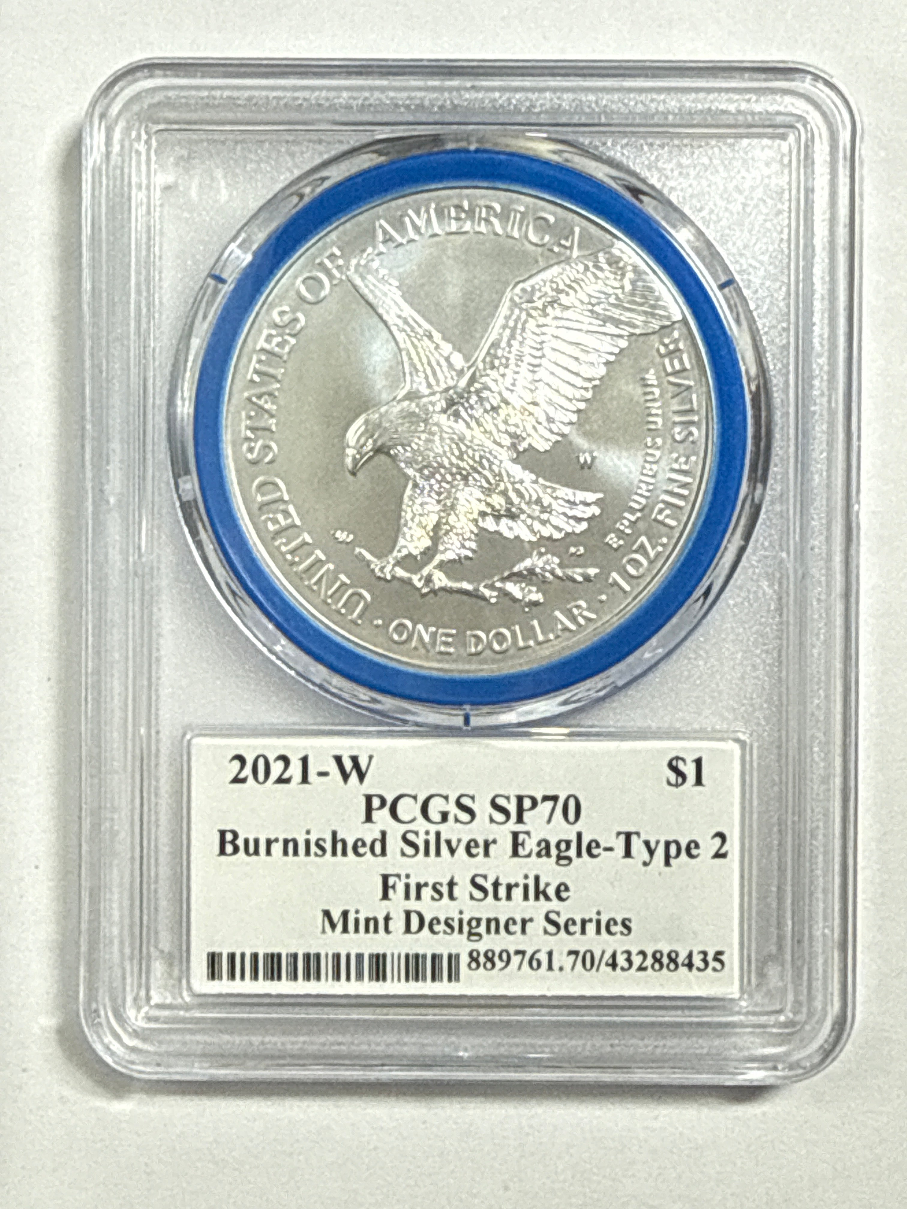 2021-W Burnished ASmerican Silver Eagle Type 2 PCGS SP70 First Strike FL Mint Designer Series Emily Damstra