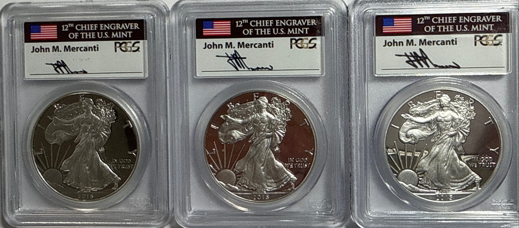 2015-W American Silver Eagle PCGS PRF70 DCAM FDOI 3 Coin Location Set-Florida Fun /Washington DC/PhiladelphiaMercanti