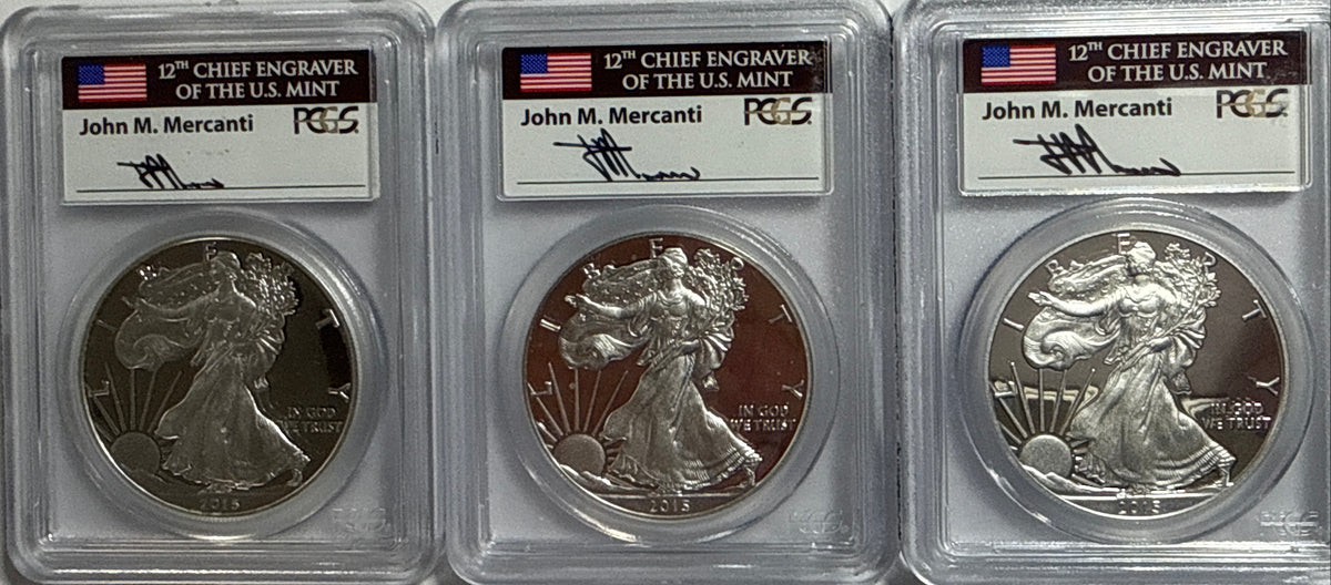 2015-W American Silver Eagle PCGS PRF70 DCAM FDOI 3 Coin Location Set-Florida Fun /Washington DC/PhiladelphiaMercanti