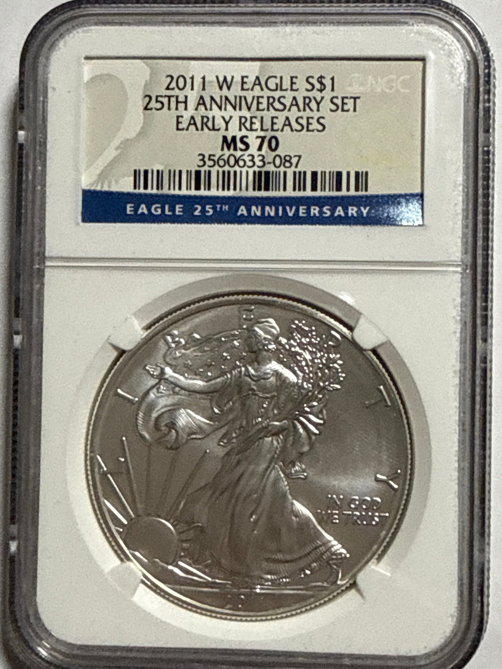 2011  Silver Eagles NGC 5 Piece-25th Anniversary Set -  MS/PF70/PF70-UCAM Early Releases  with Display Box
