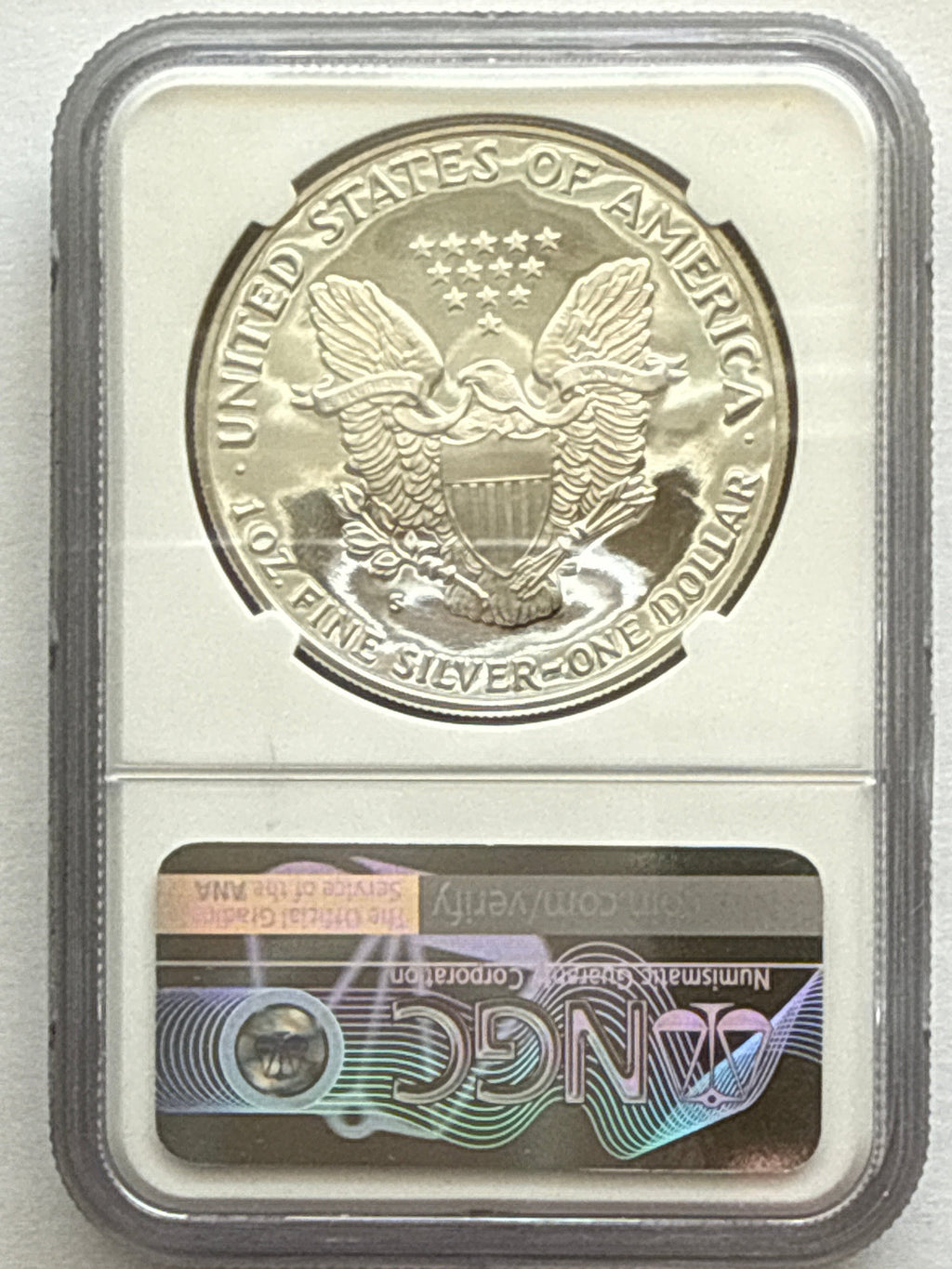 1989-S American Silver Eagle  NGC 1 oz PF70 UCAM  J. M. Mercanti hand signed pop #10 Art Label