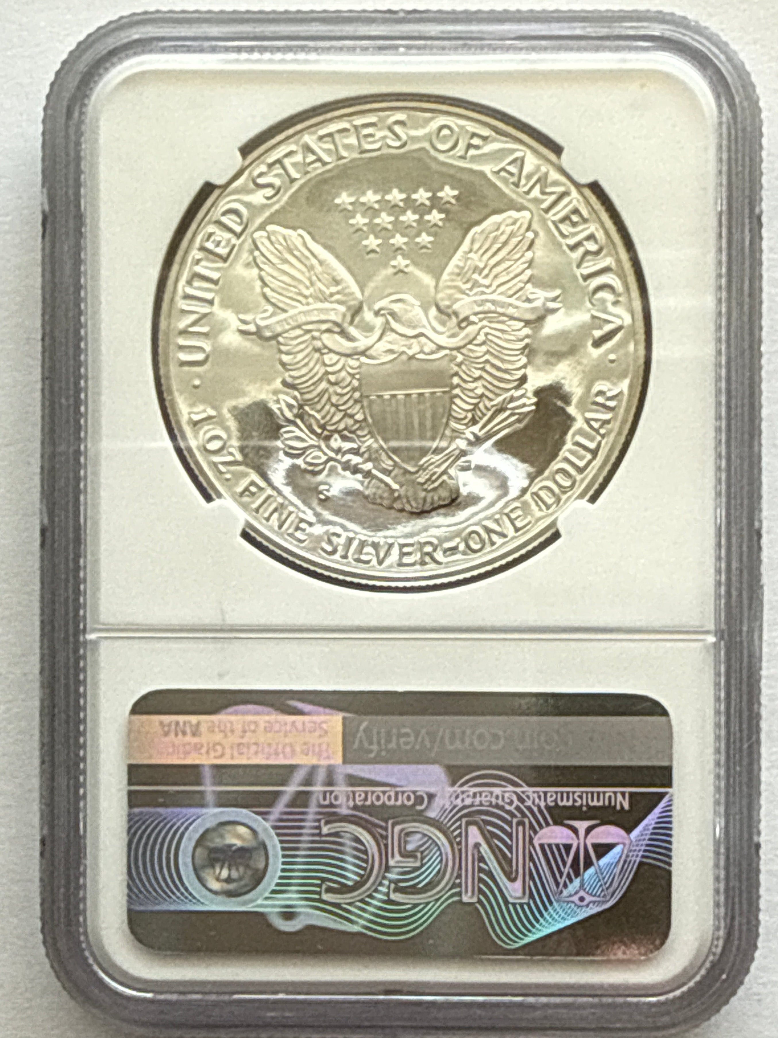 1989-S American Silver Eagle  NGC 1 oz PF70 UCAM  J. M. Mercanti hand signed pop #10 Art Label