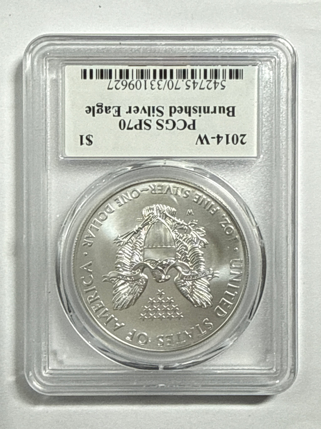 2014-W Burnished American Silver Eagle PCGS SP70 Flag Label Edmund Moy Hand Signed