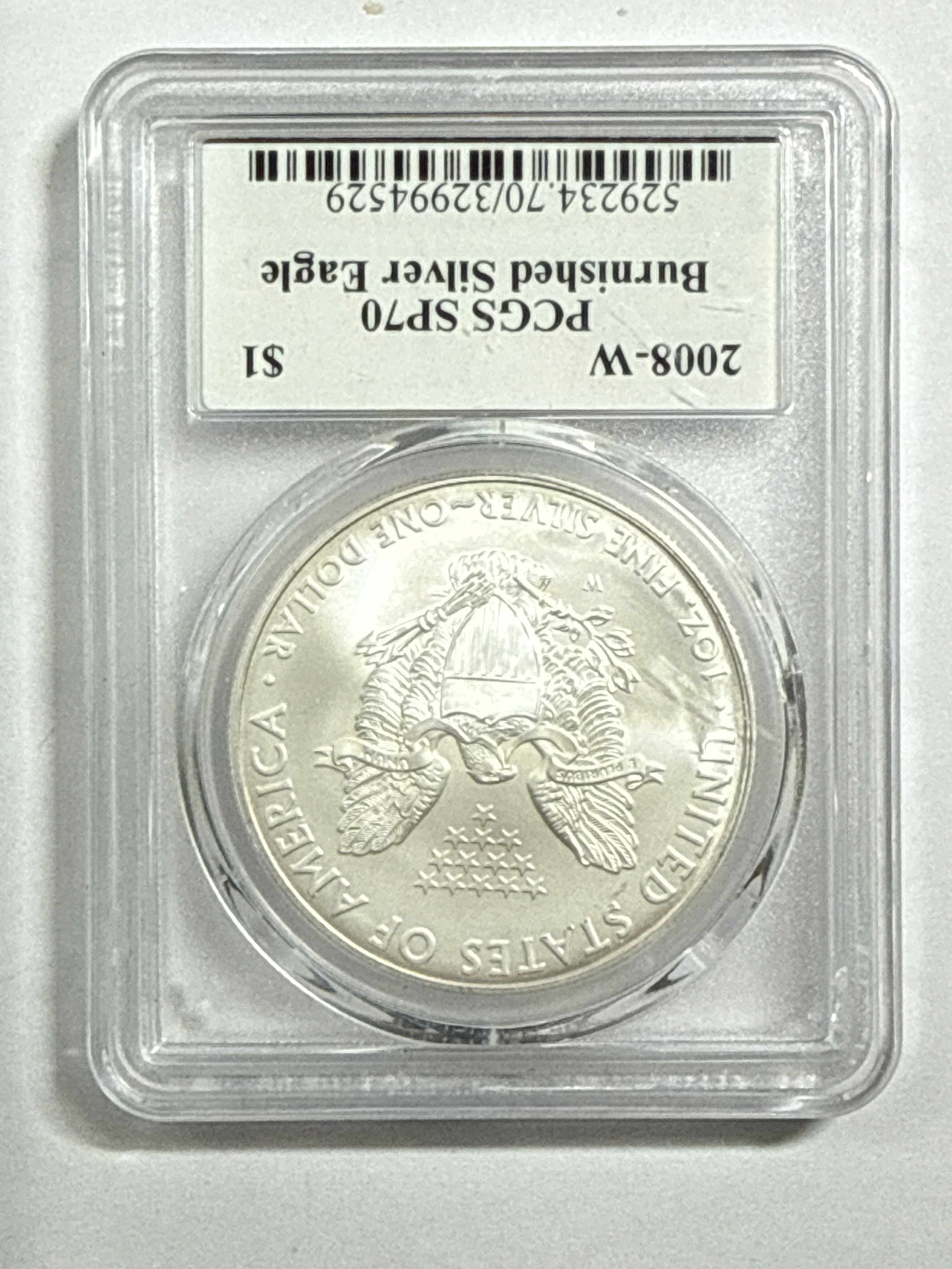 2008-W Burnished American Silver Eagle PCGS SP70 John Mercanti