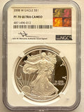 2008-W American Silver Eagle NGC 1 oz PF70 UCAM  J. M. Mercanti hand signed pop #12 Art Label