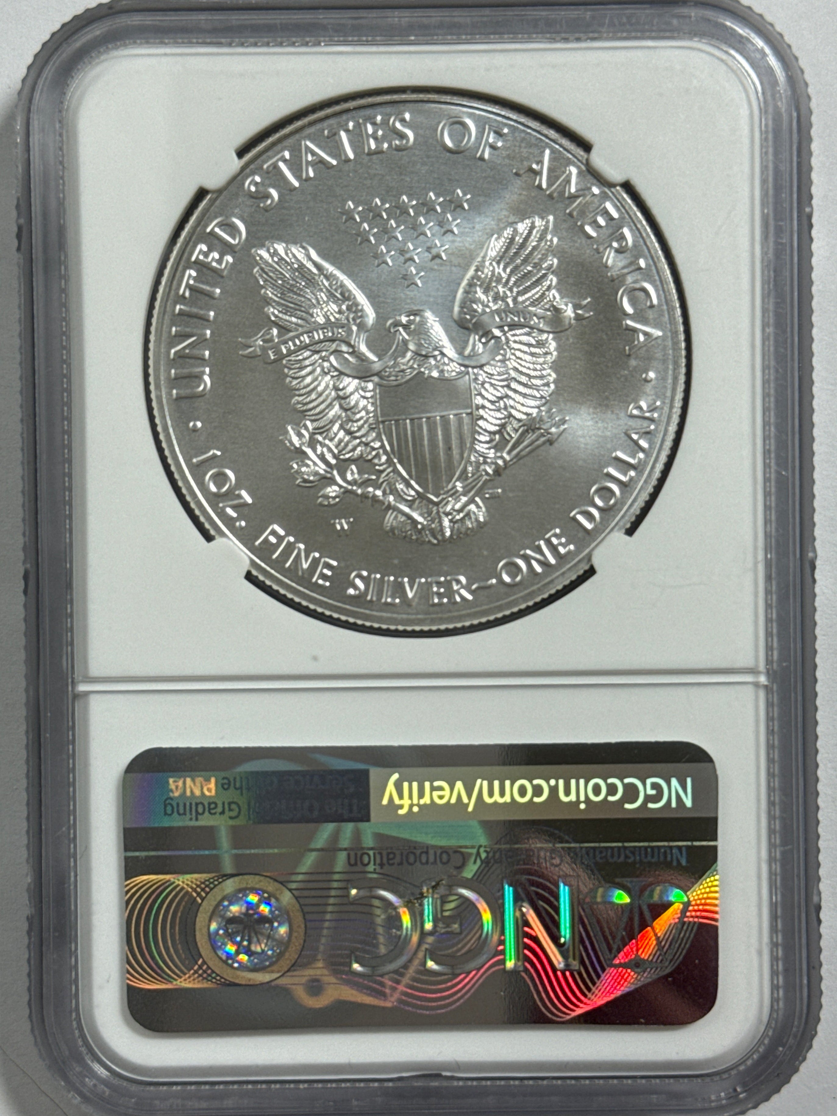 2018-W Burnished American Silver Eagle NGC MS70 FDOI FL John Mercanti Hand Signed