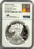 2020-W V75 American Silver Eagle WWII Privy Mark NGC PF70 UCAM FDOI Art Label Mercanti